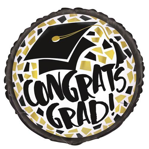Black & Gold Congrats Grad 45cm (18") Foil Balloon